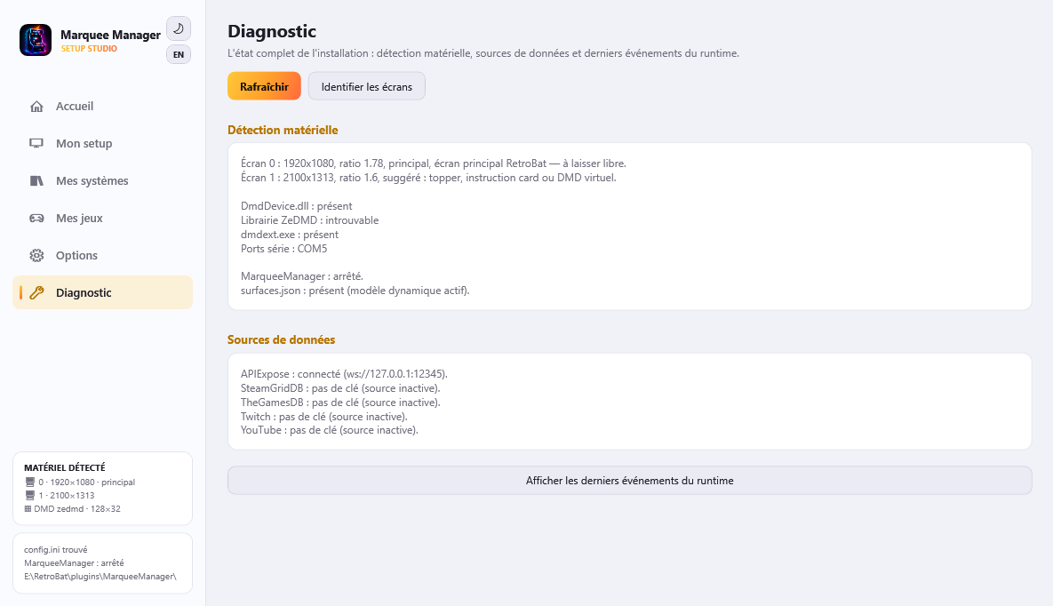 Onglet Diagnostic